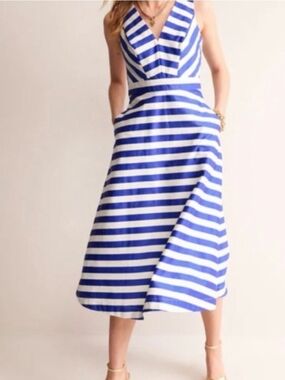 Boden Size 14R EUC Blue and White Striped Midi Dress